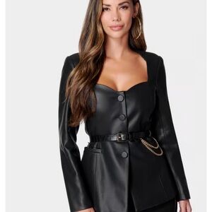 Bebe Black Blazer with V-Neck and Waist Cinch